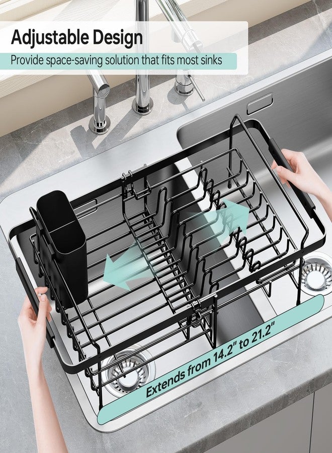 Urackify Expandable Dish Drying Rack Over The Sink, Adjustable Dish Rack in Sink, Dish Drainer for Kitchen Counter, Dish Strainer with Utensil Holder, Matte Black - Image 3