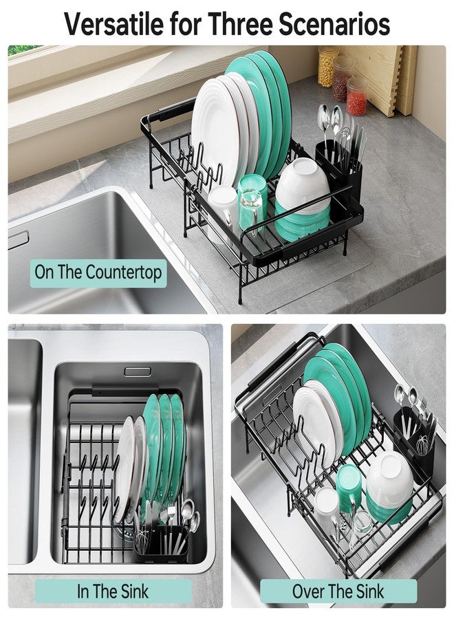 Urackify Expandable Dish Drying Rack Over The Sink, Adjustable Dish Rack in Sink, Dish Drainer for Kitchen Counter, Dish Strainer with Utensil Holder, Matte Black - Image 2