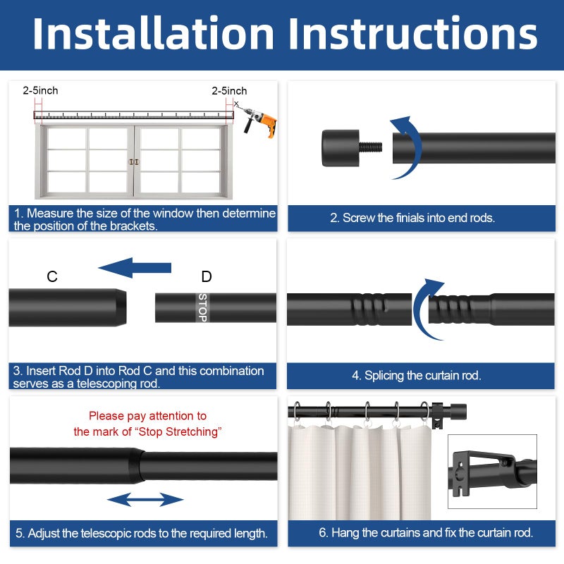 Alskarhem Black Curtain Rods for Windows 32 to 90 Inch,5/8 Inch Small Curtain Rod Set With Brackets - Image 5