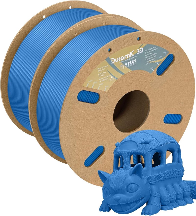 DURAMIC 3D PLA+ Filament 1.75mm 2Kg Blue, PLA Plus Filament 2 Pack 1kg Spool(2.2lbs) Tougher and Stronger, Dimensional Accuracy Probability +/- 0.02mm - Image 1