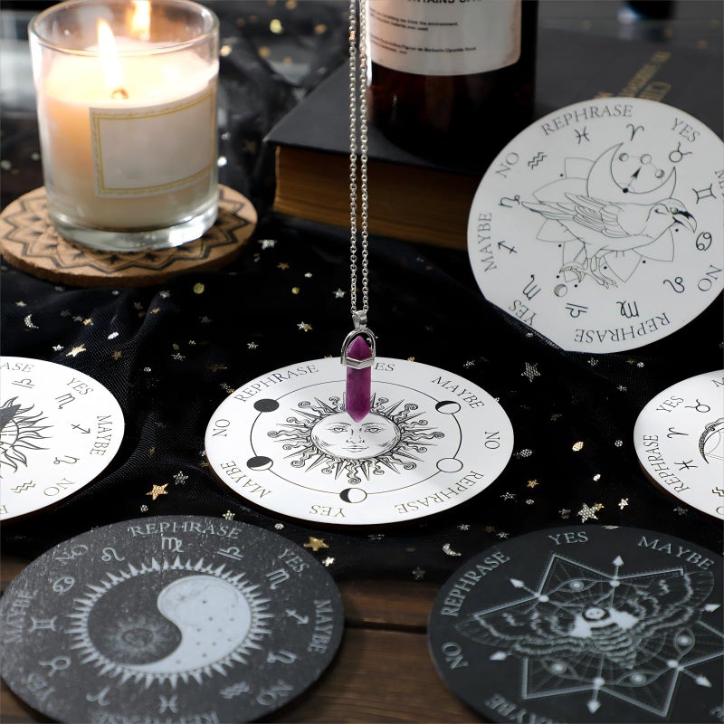 Sureio 13 Pieces Star Pendulum Board Dowsing Divination Set Included Double Sided Wooden Boards with Healing Pendulum Crystal Necklace Witchcraft Wiccan Altar Supplies - Image 5