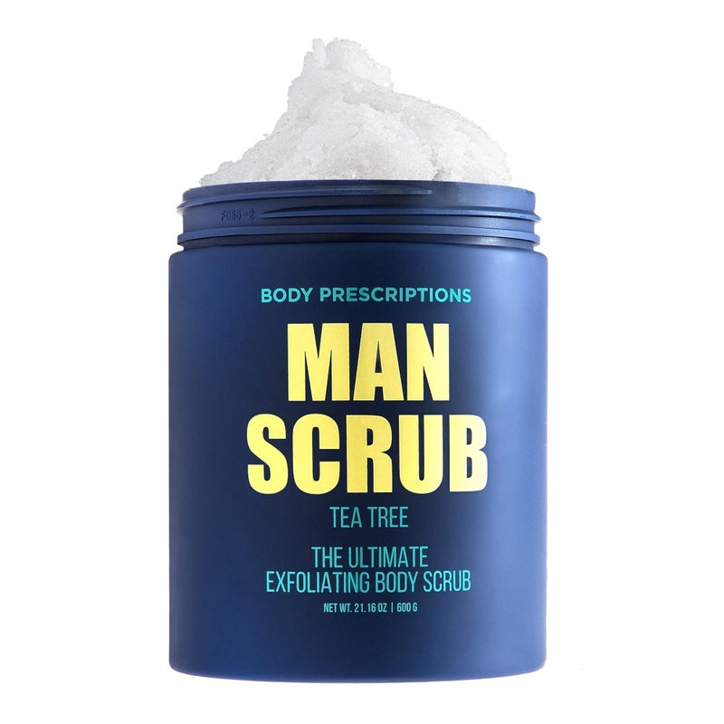 Body Prescriptions Menâ€™s Exfoliating Body Scrub â€“ Ultimate Skin Cleansing Wash in Jar with Twist-Top Lid, For All Skin Types, 21 Ounce (Pack of 1), Tea Tree - Image 1