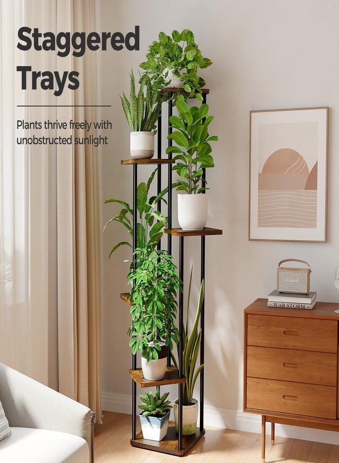 Bamworld Tall Plant Stand Indoor,6 Tier Metal Plant Shelf for Multiple Plants,Corner Tiered Flower Stand for Patio Garden Balcony Living Room Bedroom(Brown) - Image 2
