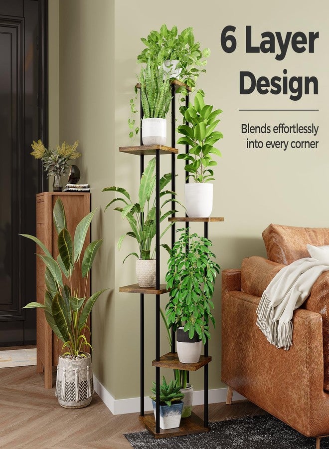 Bamworld Tall Plant Stand Indoor,6 Tier Metal Plant Shelf for Multiple Plants,Corner Tiered Flower Stand for Patio Garden Balcony Living Room Bedroom(Brown) - Image 4
