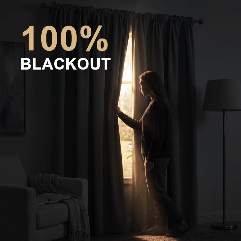 PrinceDeco 100% Blackout Curtains 95 inches Long Rod Pocket Primitive Linen Textured Curtains with White Liner Heat and Full Light Blocking Drapes for Bedroom,2 Panels(52 x 95 Inch, Natural) - Image 3