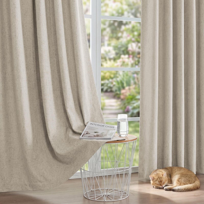 PrinceDeco 100% Blackout Curtains 95 inches Long Rod Pocket Primitive Linen Textured Curtains with White Liner Heat and Full Light Blocking Drapes for Bedroom,2 Panels(52 x 95 Inch, Natural) - Image 5