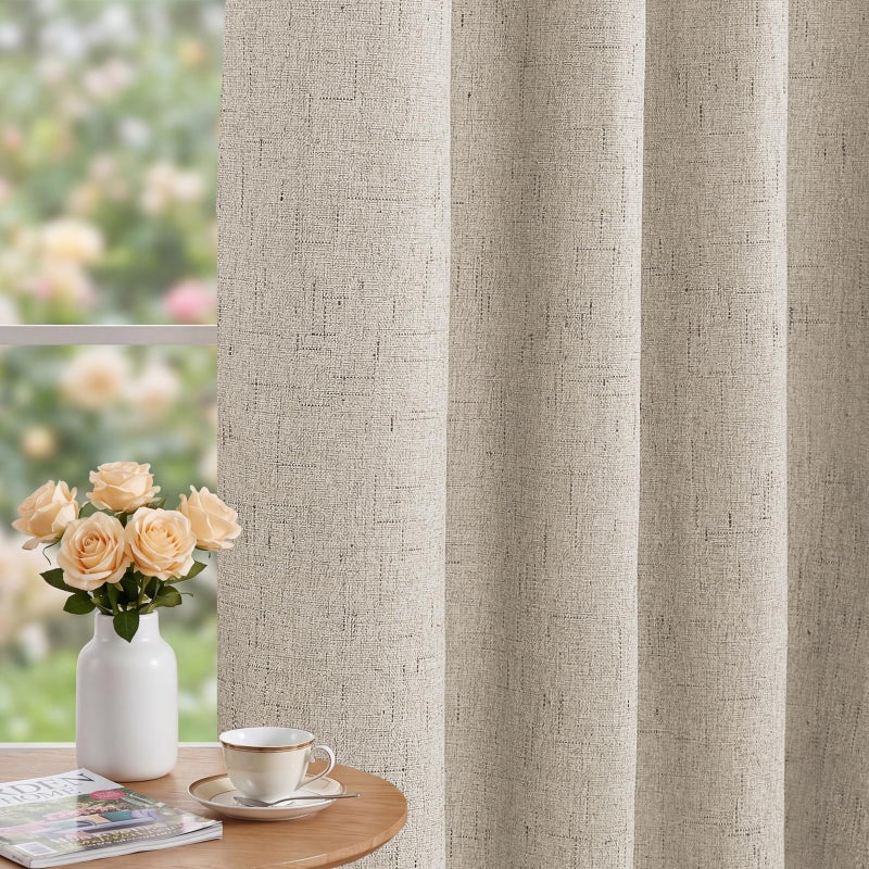 PrinceDeco 100% Blackout Curtains 95 inches Long Rod Pocket Primitive Linen Textured Curtains with White Liner Heat and Full Light Blocking Drapes for Bedroom,2 Panels(52 x 95 Inch, Natural) - Image 4