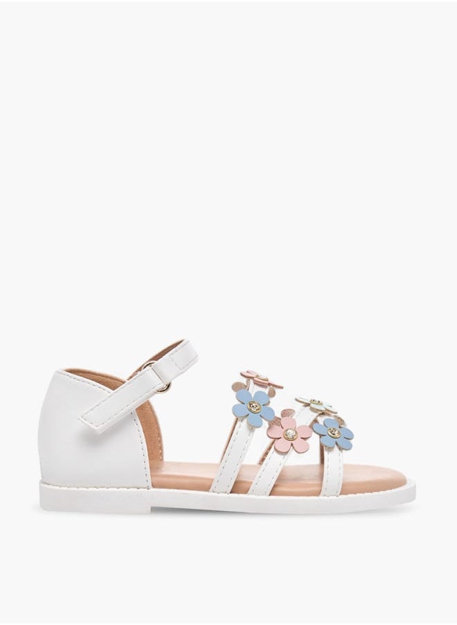 JUNIORS Girls Floral Accent Sandals With Hook And Loop Closure  - Image 2
