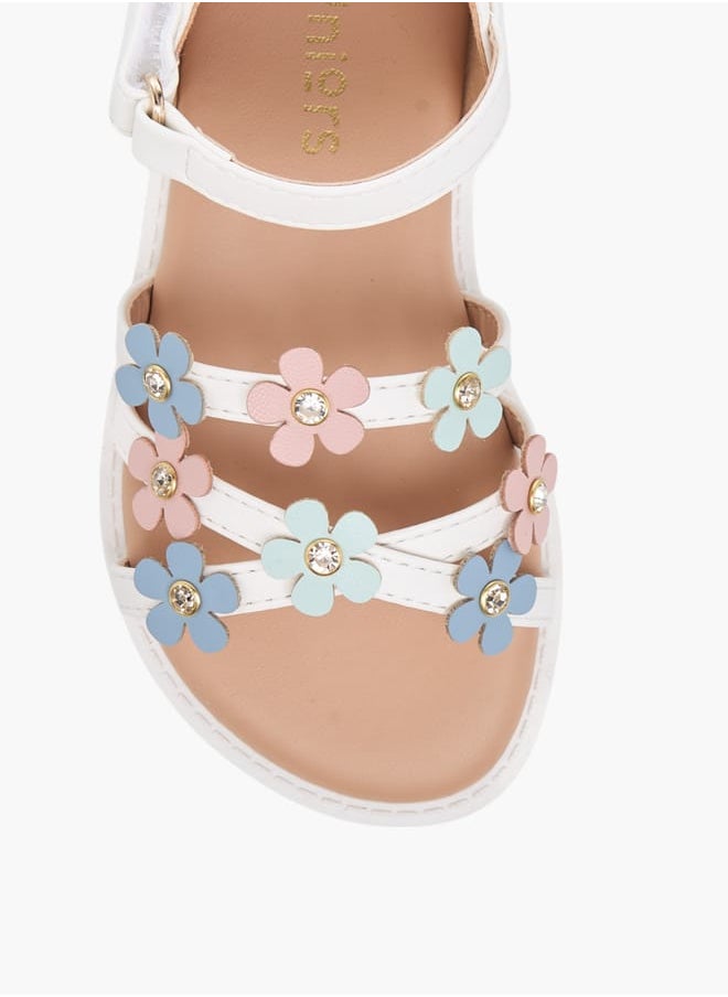 JUNIORS Girls Floral Accent Sandals With Hook And Loop Closure  - Image 1