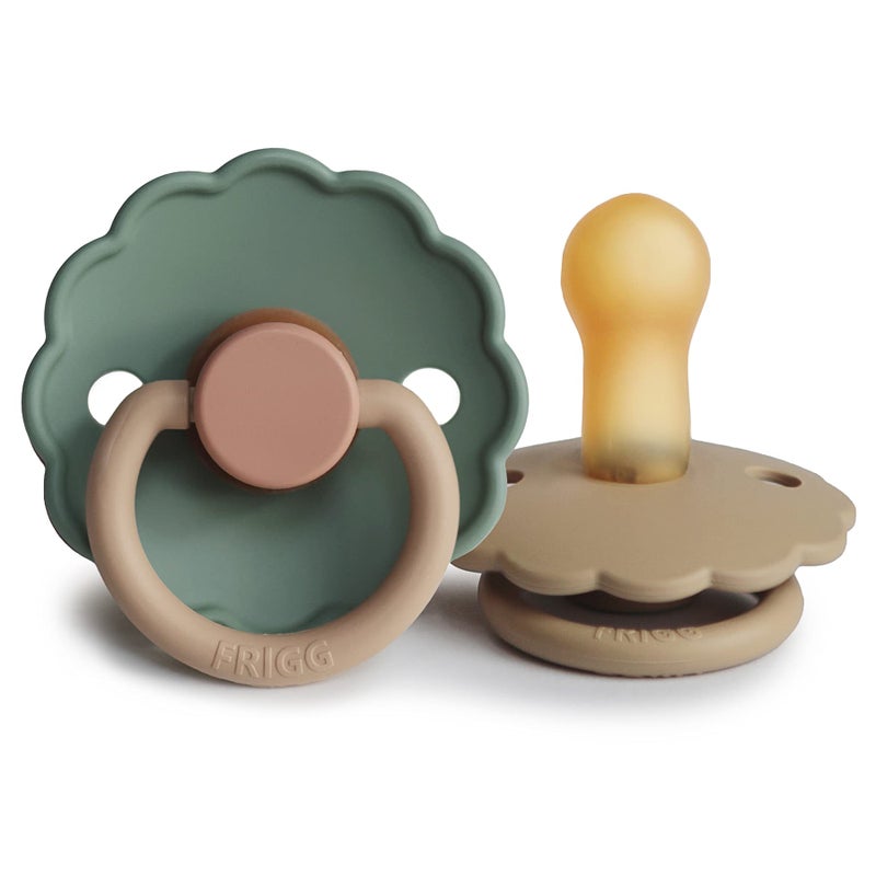 FRIGG Daisy Natural Rubber Baby Pacifier | Made in Denmark | BPA-Free (Willow/Croissant, 6-18 Months) 2-Pack - Image 1