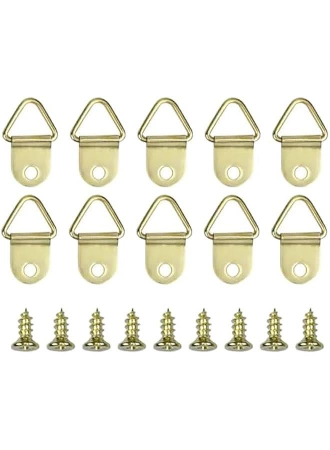 50 Sets Metal Picture Hangers with Screws, Small Triangle Ring Picture Hooks Kit for Hanging Plated Photo Frame Wire Wall Decor Art (Gold) - Image 1