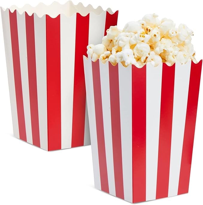 PrettyurParty PRETTY UR PARTY Red Stripes Small Popcorn Boxes - 10 pcs Paper Popcorn Box, Disposable Party Snack Containers, Great For Kids Party, Movie Night Or Carnival Party Theme - Image 2