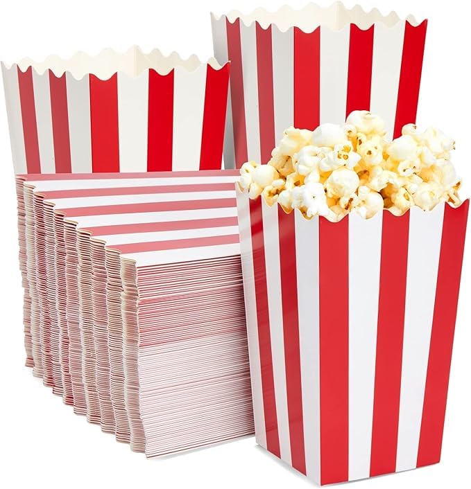 PrettyurParty PRETTY UR PARTY Red Stripes Small Popcorn Boxes - 10 pcs Paper Popcorn Box, Disposable Party Snack Containers, Great For Kids Party, Movie Night Or Carnival Party Theme - Image 3