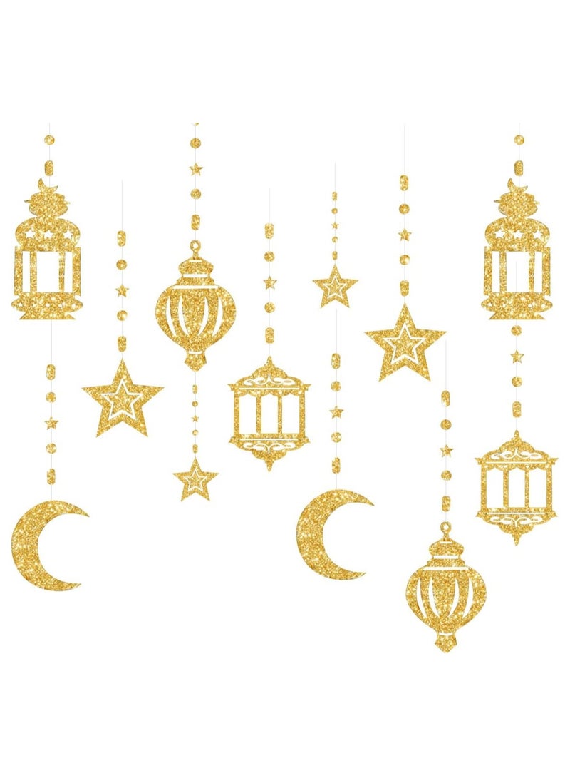 Jorunb Ramadan Star-Moon Party-Decorations Garland - 12pcs Twinkle Little Star Hanging Decoration Streamers Swirl Lantern, Eid Mubarak Birthday Wedding Party Banner Decor - Image 1