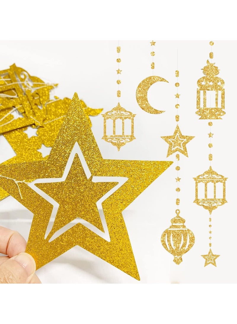 Jorunb Ramadan Star-Moon Party-Decorations Garland - 12pcs Twinkle Little Star Hanging Decoration Streamers Swirl Lantern, Eid Mubarak Birthday Wedding Party Banner Decor - Image 4