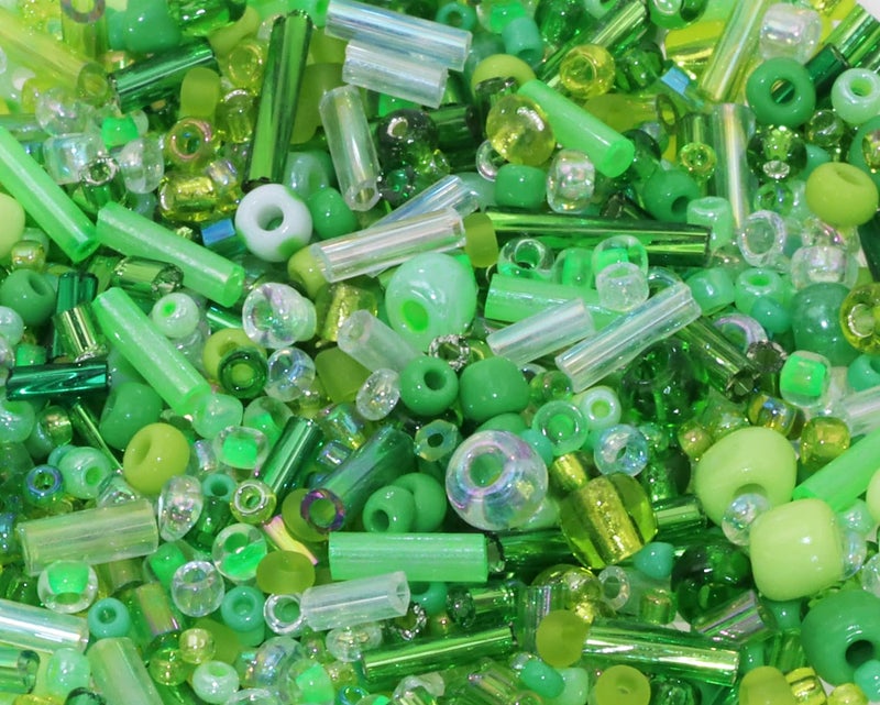 PPhtony Mixed Craft Beads 1000Pcs/20g Glass Seed Tube Bead Bugle Bead 1.5-4.5mm Small Loose Spacer Beads for DIY Bracelets Necklace Earring Jewelry Making (Green) - Image 1