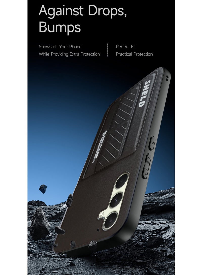 Techie Aesthetic Sheld Fashion Frosted Finished PU Leather Card Holder with Magnetic Secure Hand Grip Kickstand Back Cover Case for Samsung Galaxy A54 5G – Black - Image 4