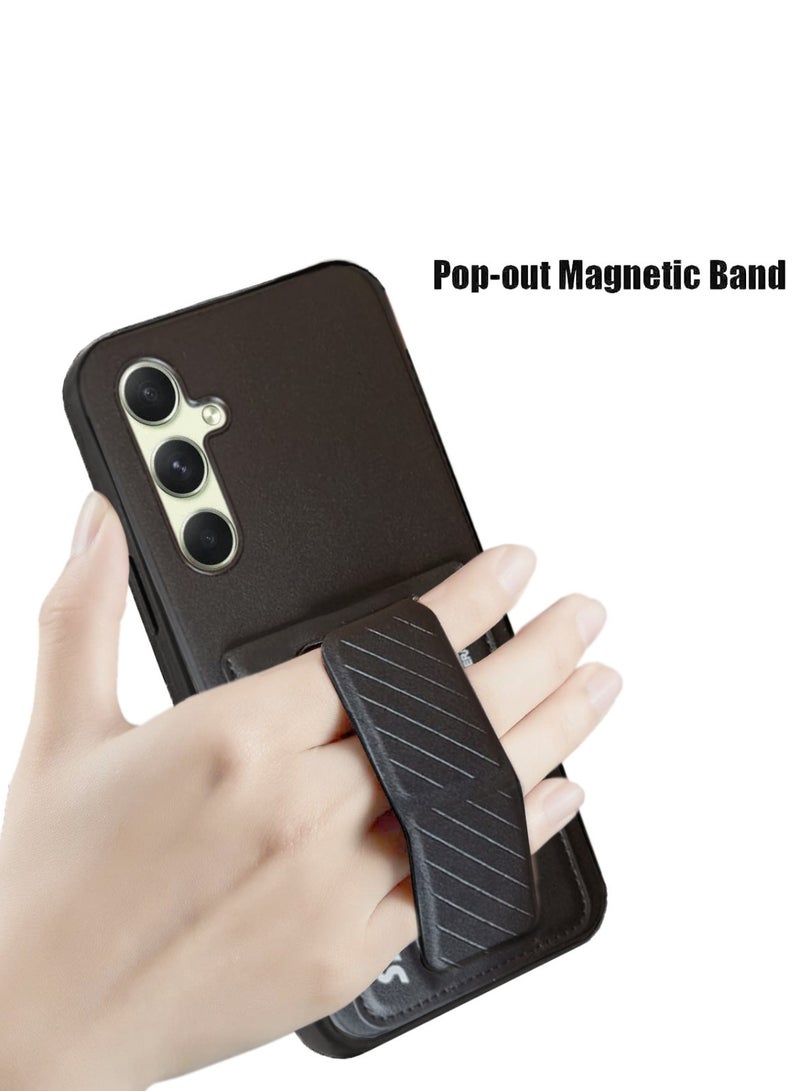 Techie Aesthetic Sheld Fashion Frosted Finished PU Leather Card Holder with Magnetic Secure Hand Grip Kickstand Back Cover Case for Samsung Galaxy A54 5G – Black - Image 5