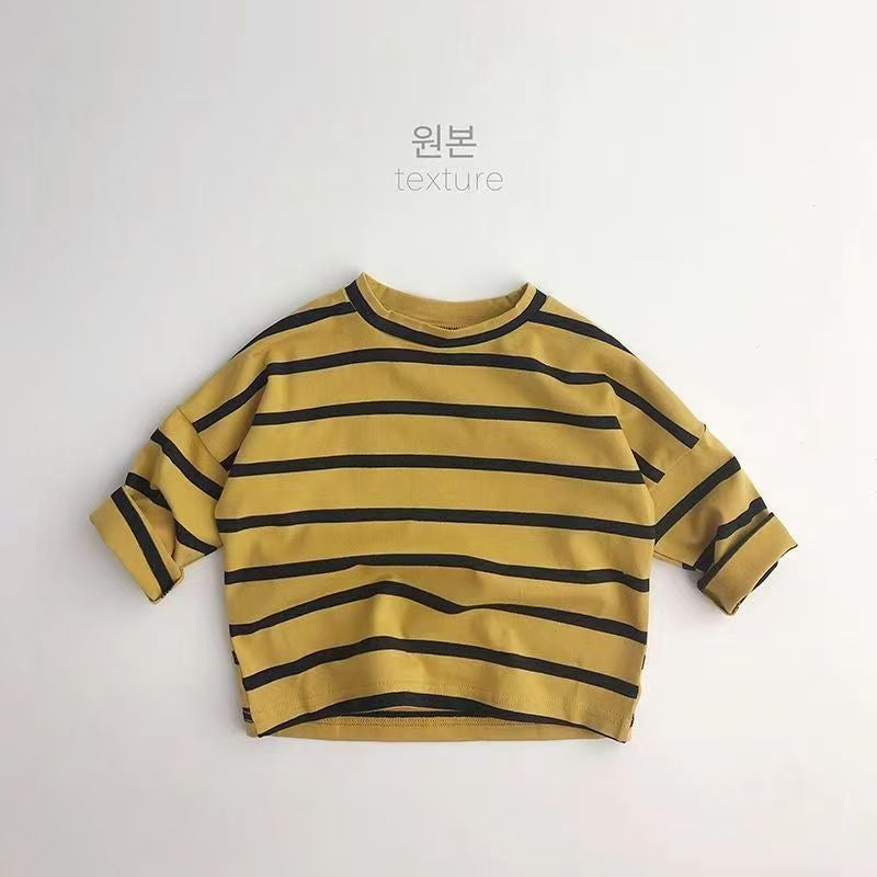 Versatile Korean-Style Children'S Striped New T-Shirt Cotton Unisex Trendy Stylish Long-Sleeve Base T-Shirt - Image 1