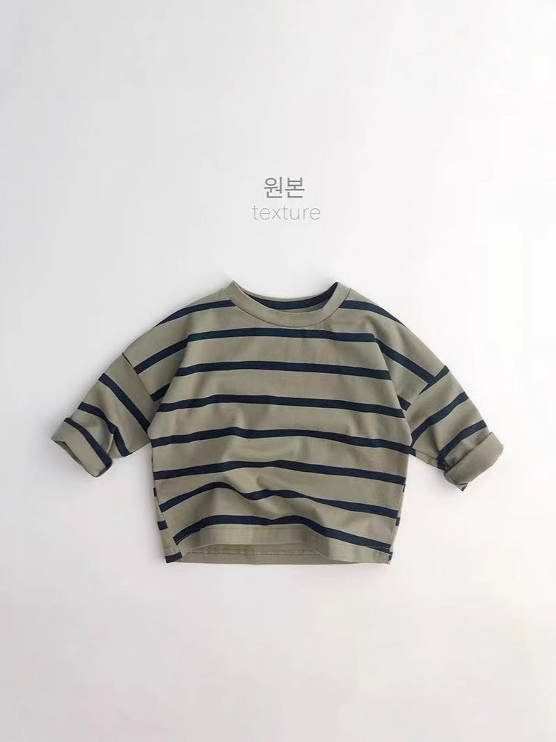 Versatile Korean-Style Children'S Striped New T-Shirt Cotton Unisex Trendy Stylish Long-Sleeve Base T-Shirt - Image 3