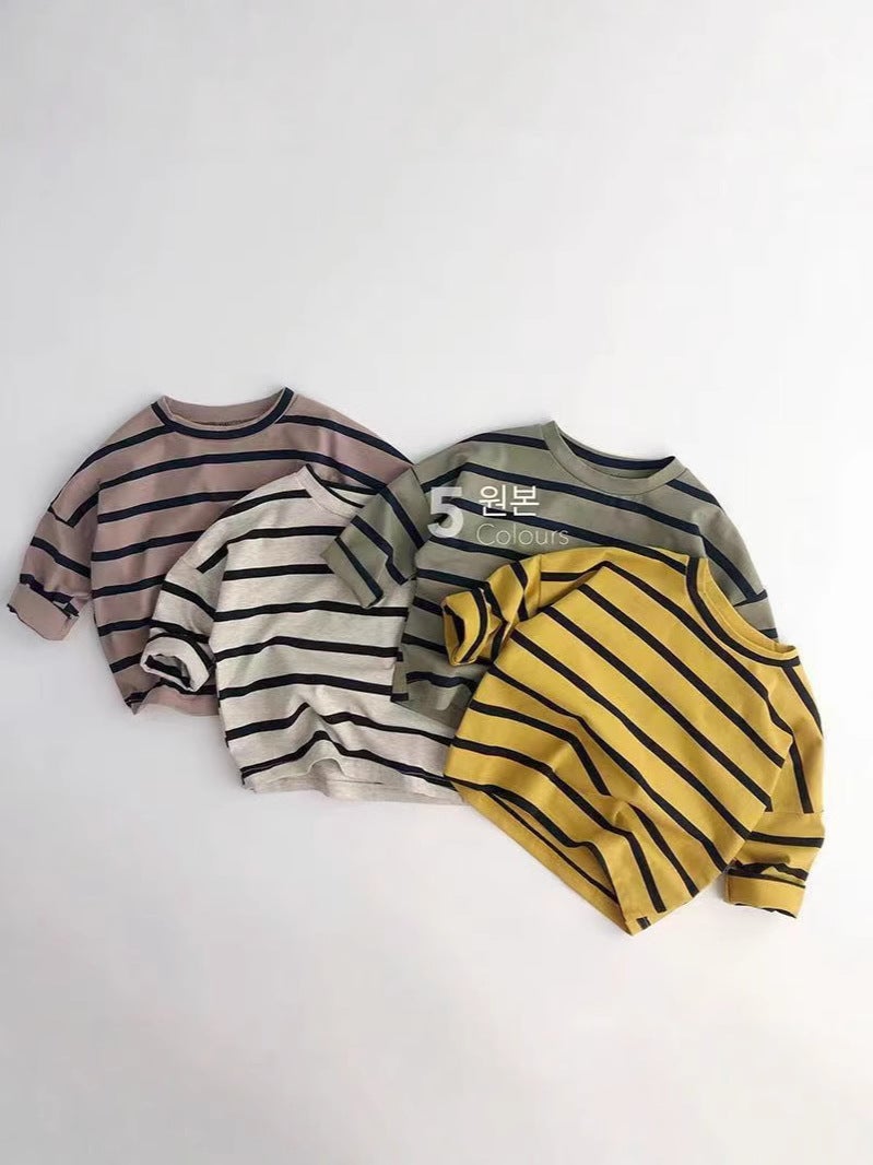 Versatile Korean-Style Children'S Striped New T-Shirt Cotton Unisex Trendy Stylish Long-Sleeve Base T-Shirt - Image 5