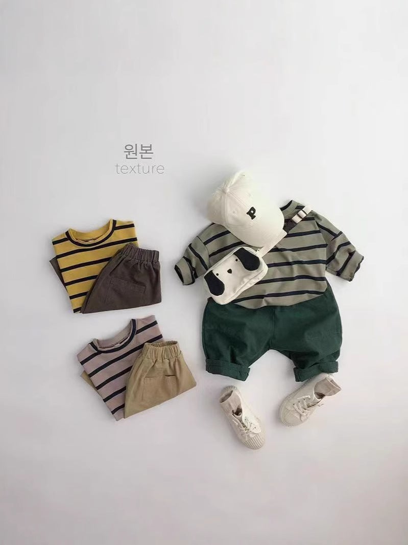 Versatile Korean-Style Children'S Striped New T-Shirt Cotton Unisex Trendy Stylish Long-Sleeve Base T-Shirt - Image 2