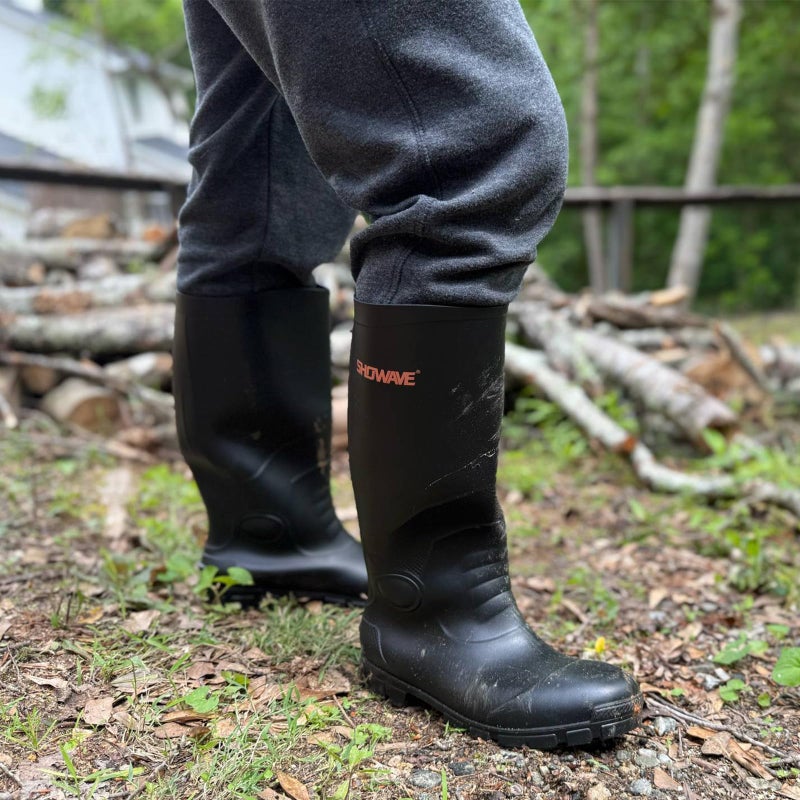 Showave Men's Rain Boots with Reinforced Steel Shank Waterproof Rubber Boots Durable Concrete Boot Outdoor Work Boots Lightweight Mud Boots Plain Toe for Agriculture Industrial(Black 12) - Image 3