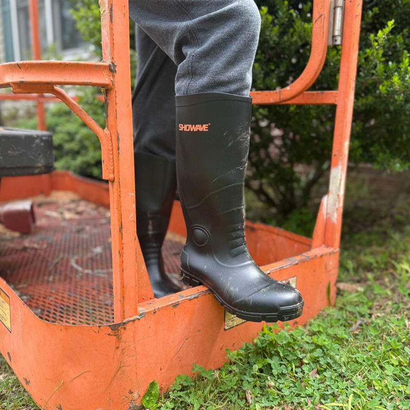 Showave Men's Rain Boots with Reinforced Steel Shank Waterproof Rubber Boots Durable Concrete Boot Outdoor Work Boots Lightweight Mud Boots Plain Toe for Agriculture Industrial(Black 12) - Image 2