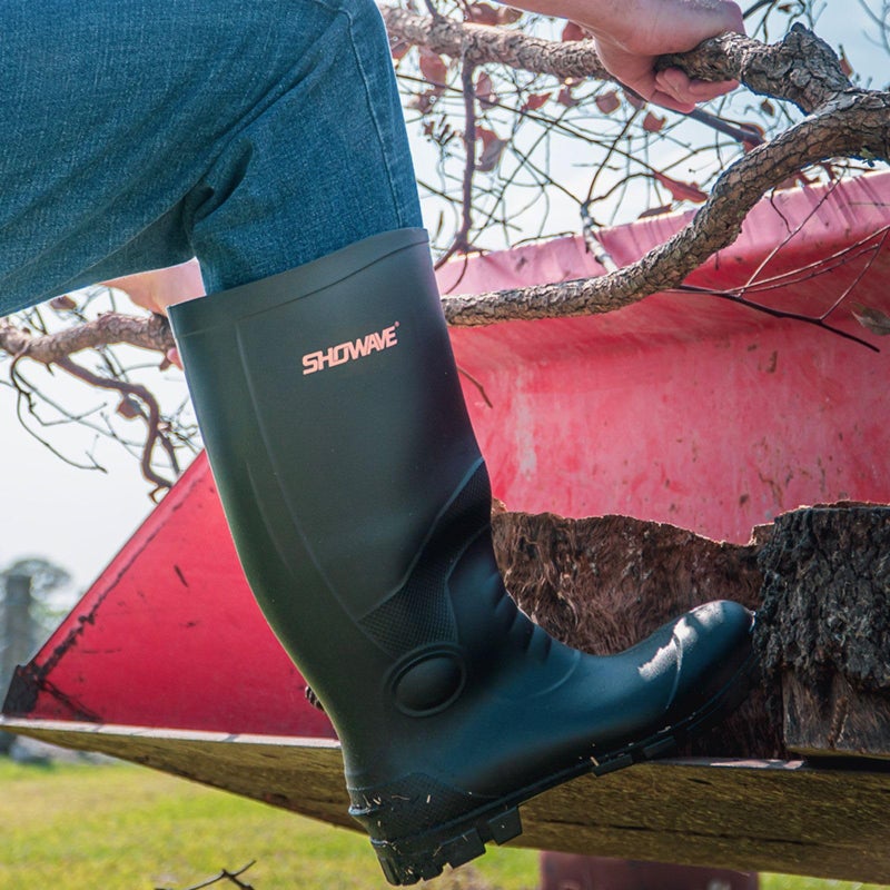 Showave Men's Rain Boots with Reinforced Steel Shank Waterproof Rubber Boots Durable Concrete Boot Outdoor Work Boots Lightweight Mud Boots Plain Toe for Agriculture Industrial(Black 12) - Image 5