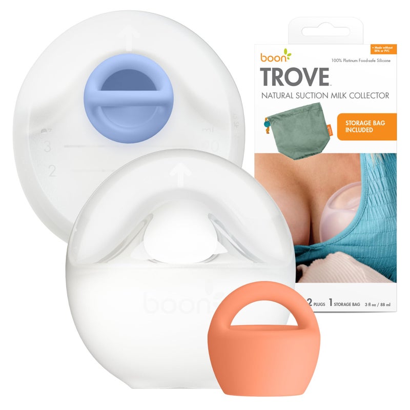 Boon Trove Silicone Manual Breast Pump Set - Hands Free Breast Milk Collector - Includes Polyester Travel Pouch - Breastfeeding Essentials - 2 Count - Image 1