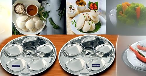 TENNYSON Stainless Steel 2 IDLY Plates with 5 Cavities Each - Image 1