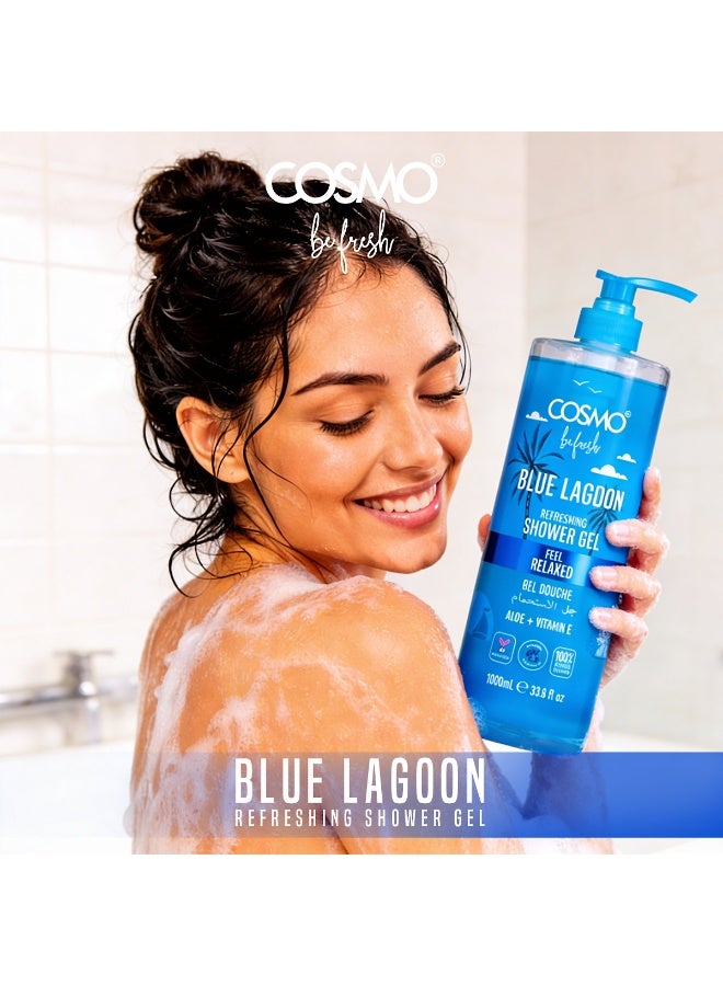 Cosmo Be Fresh Blue Lagoon Shower Gel with Aloe & Vitamin E 1000ml, Hydrating & Refreshing, Feel Relaxed Body Wash For Men & Women, Cool Aquatic Fragrance, Daily Cleanser for Smooth Skin, Skin Care - Image 5