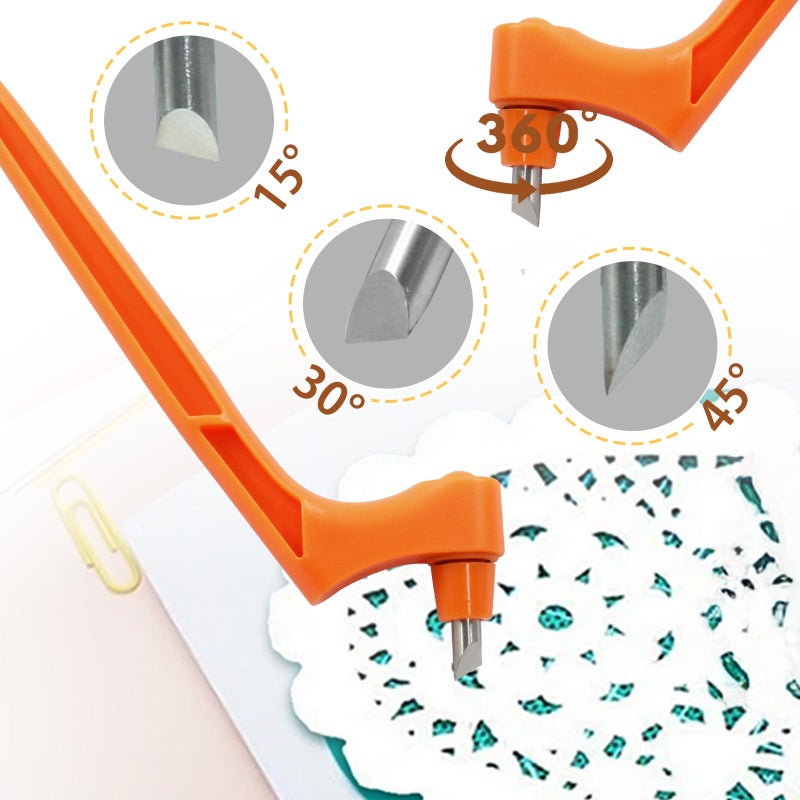 Moicstiy Craft Cutting Tools Pen  Craft Cutting Knives With 3 Different 360 Degree Rotating Blades Stainless Steel Cutter Pen For Stencils Scrapbooks Diy Crafts (Orange) - Image 4