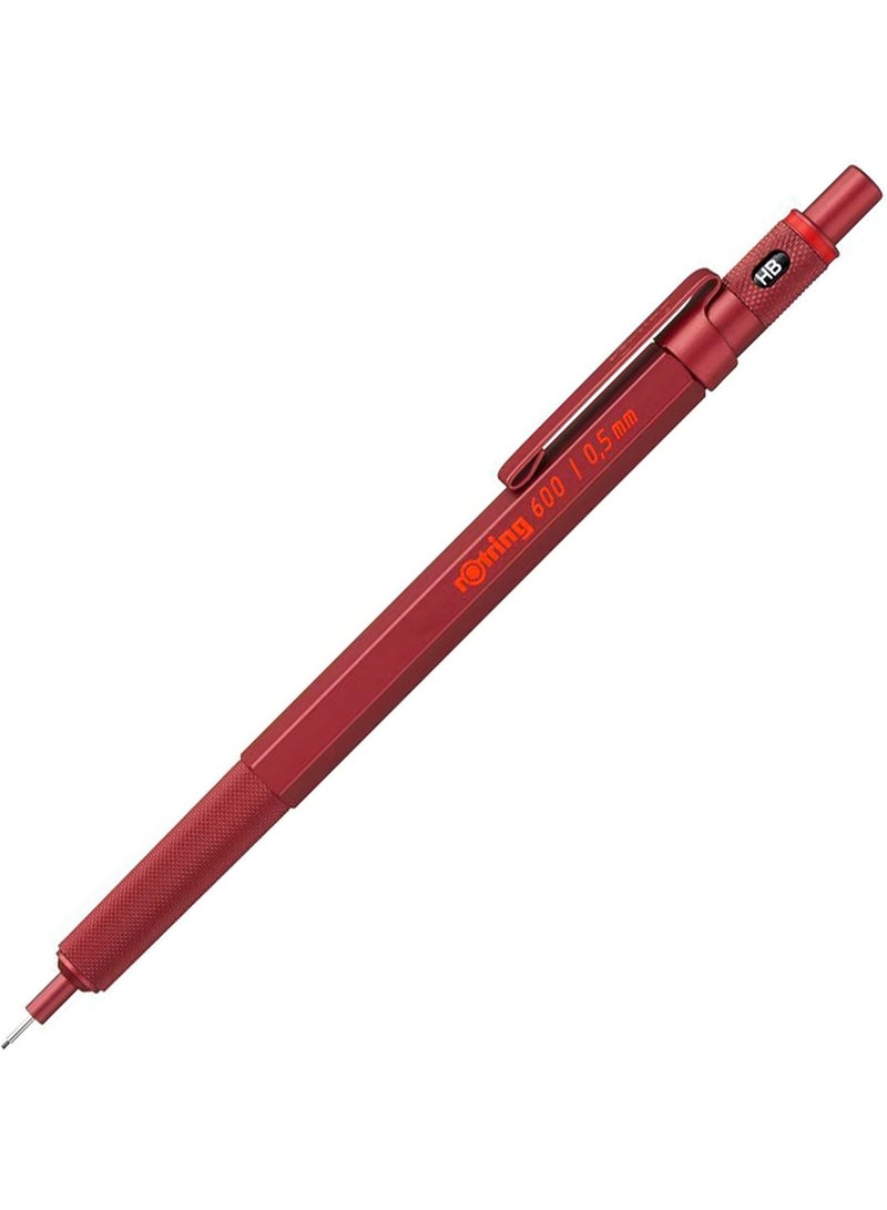 rOtring 600 Mechanical Pencil | HB 0.5 mm | Red All-Metal Body | Hexagonal Barrel - Image 1