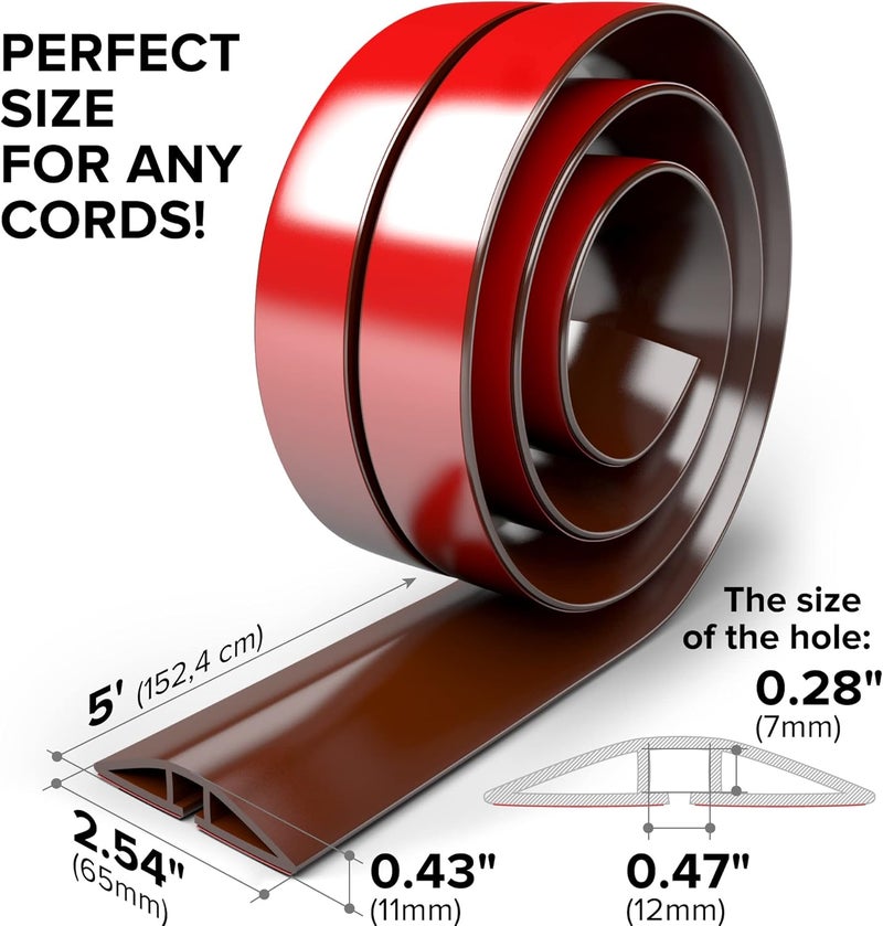 X-Protector Floor Cord Cover - 5’ Overfloor Cord Protector - Self-Adhesive Power Cable Protector - Silicone Cord Protector - Ideal Extension Cord Cover to Protect Wires On Floor (60 in) - Image 2