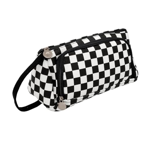 Xpandio Large Capacity Pencil Case Pouch, Cute Aesthetic Big Capacity Zipper Cases Pen Portable Office Stationery Makeup Bag, Desk Organizer for College Adults Women Men (Black & Whit Chess) - Image 4