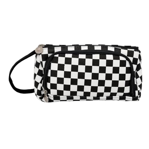 Xpandio Large Capacity Pencil Case Pouch, Cute Aesthetic Big Capacity Zipper Cases Pen Portable Office Stationery Makeup Bag, Desk Organizer for College Adults Women Men (Black & Whit Chess) - Image 1