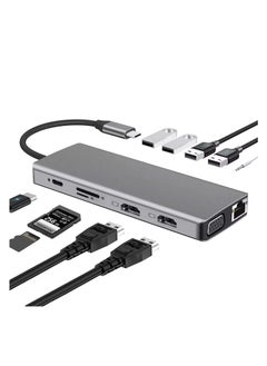 Generic USB to HDTV Multifunction Adapter 12 Port Aluminium Type C Docking Station 1* HDMI Port, 1* VGA, RJ45, 5 USB 3.0 Ports, 1-3.5mm Audio, USB-C Power Delivery, TF/SD Slot (USB C to 12 in 1 HUB)  - Image 1