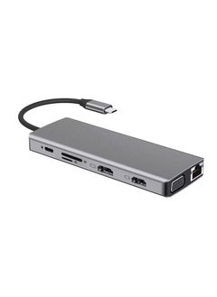 Generic USB to HDTV Multifunction Adapter 12 Port Aluminium Type C Docking Station 1* HDMI Port, 1* VGA, RJ45, 5 USB 3.0 Ports, 1-3.5mm Audio, USB-C Power Delivery, TF/SD Slot (USB C to 12 in 1 HUB)  - Image 4