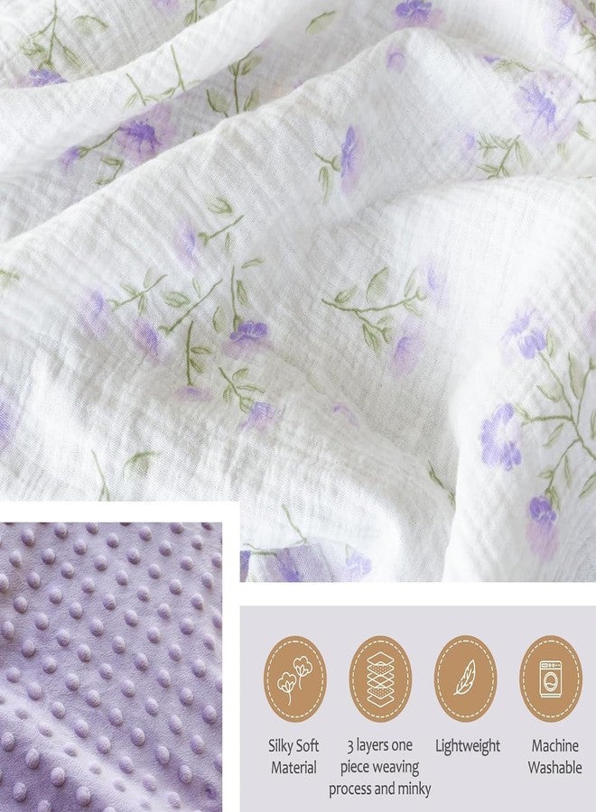 BOPRIO Baby Blankets for Unisex Boys Girls Super Soft Nursery Minky Blankets with Breathable Muslin Cotton Front and 3D Touch Dotted Fleece Backing, Floral Printed Bed Throws Newborn 30 x 40 Inch - Image 4