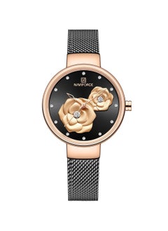 NAVIFORCE Elegant Women's Quartz Watch Stylish Round Dial with Floral Embossed Design Sparkling Crystal Hour Markers Stainless Steel Mesh Strap Fashionable Timepiece for Everyday Wear and Special Occasions  - Image 1