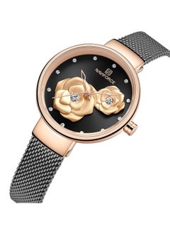 NAVIFORCE Elegant Women's Quartz Watch Stylish Round Dial with Floral Embossed Design Sparkling Crystal Hour Markers Stainless Steel Mesh Strap Fashionable Timepiece for Everyday Wear and Special Occasions  - Image 2