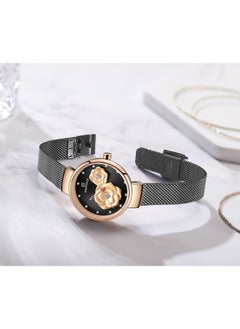 NAVIFORCE Elegant Women's Quartz Watch Stylish Round Dial with Floral Embossed Design Sparkling Crystal Hour Markers Stainless Steel Mesh Strap Fashionable Timepiece for Everyday Wear and Special Occasions  - Image 3