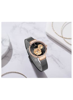NAVIFORCE Elegant Women's Quartz Watch Stylish Round Dial with Floral Embossed Design Sparkling Crystal Hour Markers Stainless Steel Mesh Strap Fashionable Timepiece for Everyday Wear and Special Occasions  - Image 5