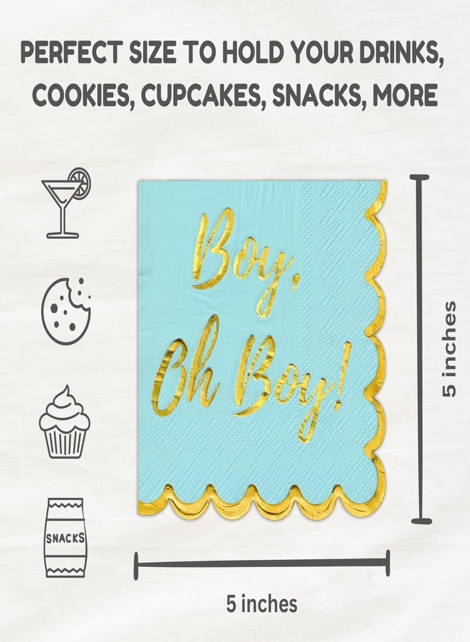 Cloverjoyed Baby Shower Decorations for Boys, Blue and Gold Oh Boy Napkins, It's A Boy Decor, Gender Reveal Party, Pregnancy Announcements, Welcome Home, Sweet, Elegant and Disposable, 50 Pack - Image 3