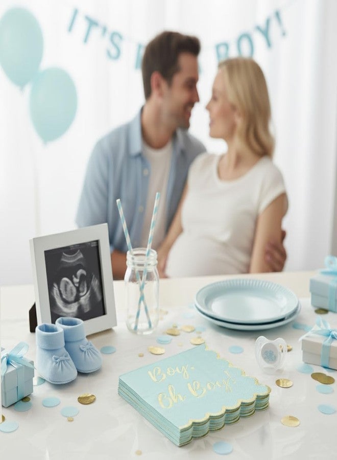 Cloverjoyed Baby Shower Decorations for Boys, Blue and Gold Oh Boy Napkins, It's A Boy Decor, Gender Reveal Party, Pregnancy Announcements, Welcome Home, Sweet, Elegant and Disposable, 50 Pack - Image 2