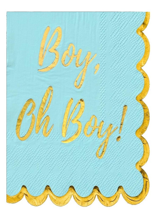 Cloverjoyed Baby Shower Decorations for Boys, Blue and Gold Oh Boy Napkins, It's A Boy Decor, Gender Reveal Party, Pregnancy Announcements, Welcome Home, Sweet, Elegant and Disposable, 50 Pack - Image 1