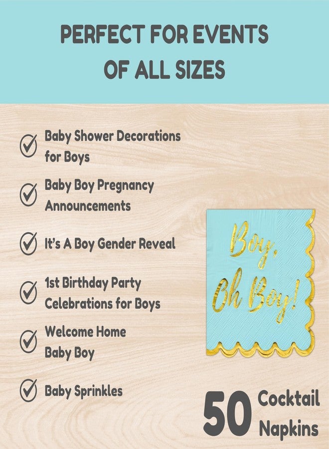 Cloverjoyed Baby Shower Decorations for Boys, Blue and Gold Oh Boy Napkins, It's A Boy Decor, Gender Reveal Party, Pregnancy Announcements, Welcome Home, Sweet, Elegant and Disposable, 50 Pack - Image 4