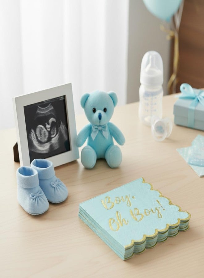 Cloverjoyed Baby Shower Decorations for Boys, Blue and Gold Oh Boy Napkins, It's A Boy Decor, Gender Reveal Party, Pregnancy Announcements, Welcome Home, Sweet, Elegant and Disposable, 50 Pack - Image 5
