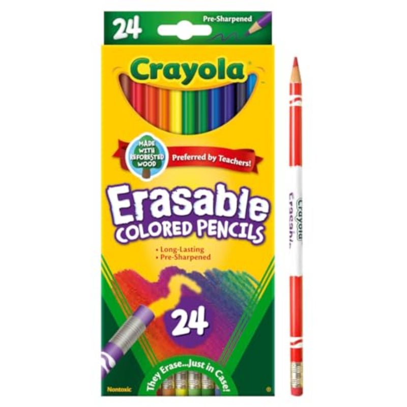 Crayola Erasable Colored Pencils (24ct), Kids Coloring Pencils for Coloring Books, Assorted Colors, Arts & Crafts Supplies, Gifts, Ages 6, 7, 8 - Image 2